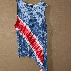 Asymmetrical Tank Top. 3xl. Tye Dye Red/White/Blue